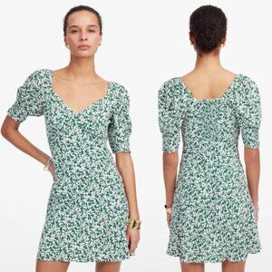 Madewell Seamed V-Neck Mini Dress NWT in Abstract Leaf Kelly Verdant 10